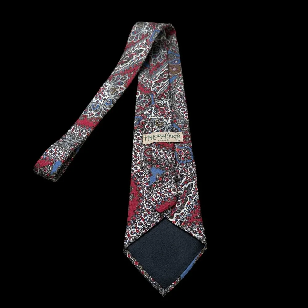 Mallory & Church London Mens Silk Tie Red Blue Paisley Medallion Formal Necktie